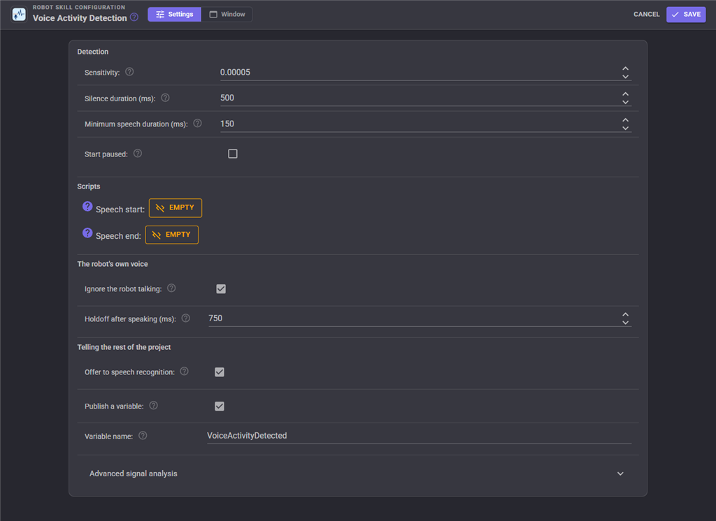 Voice Activity Detection configuration settings