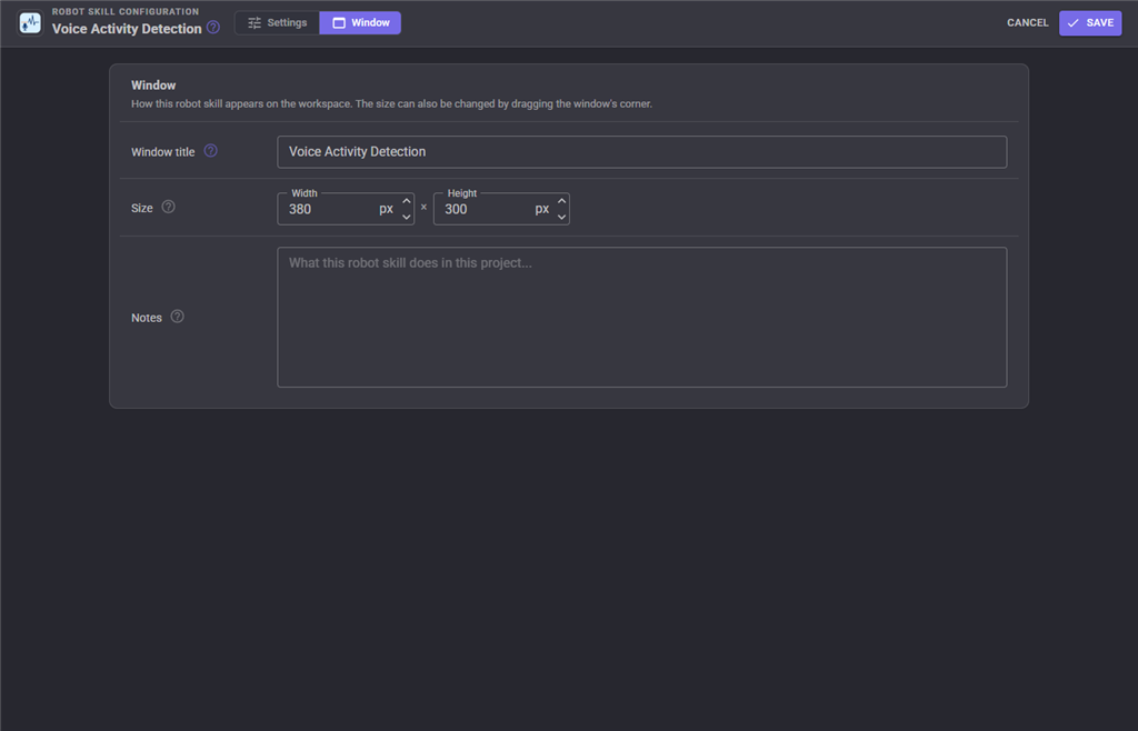 Window configuration tab