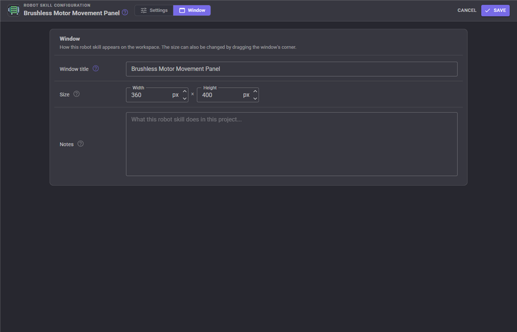 Window configuration tab