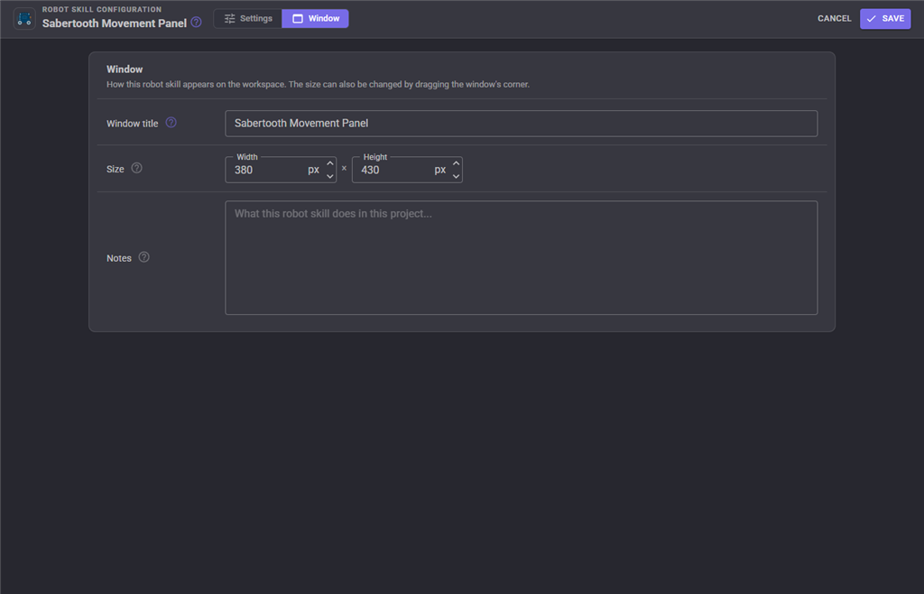 Window configuration tab