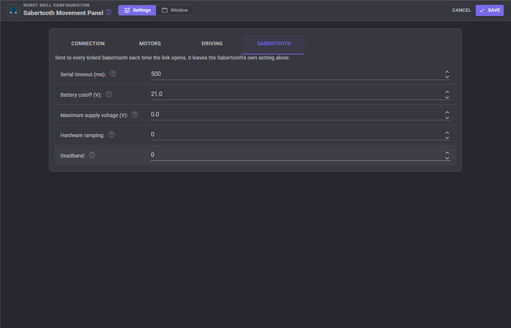 Sabertooth tab in Packetized Serial