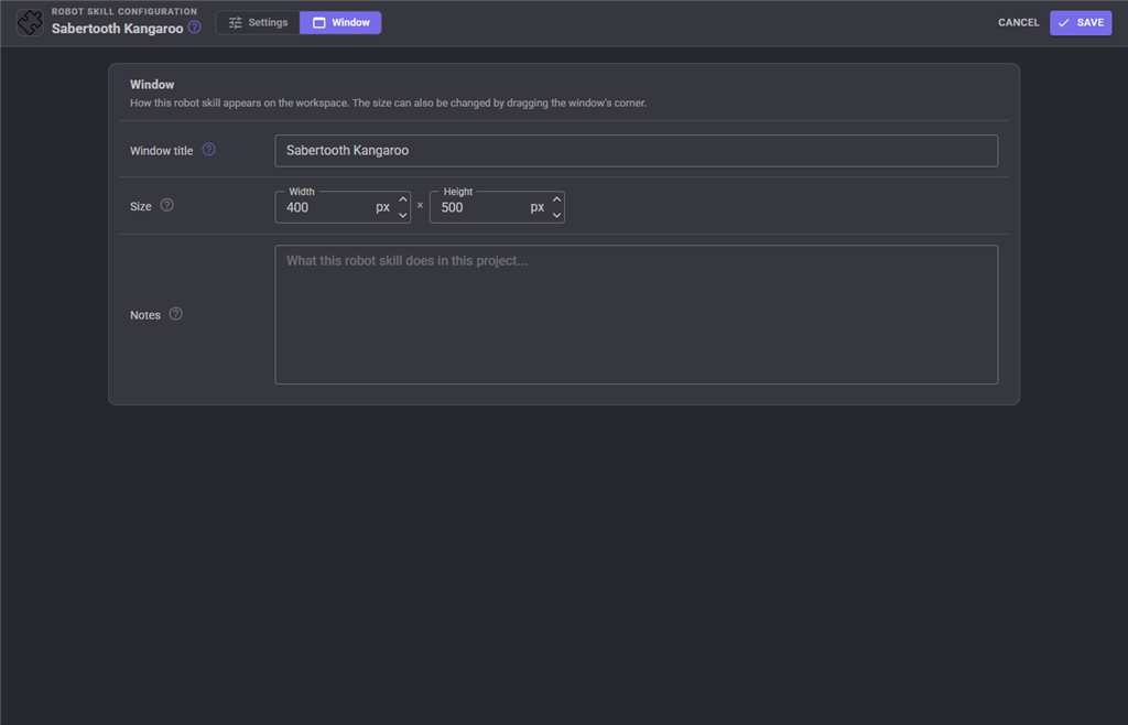 Window configuration tab