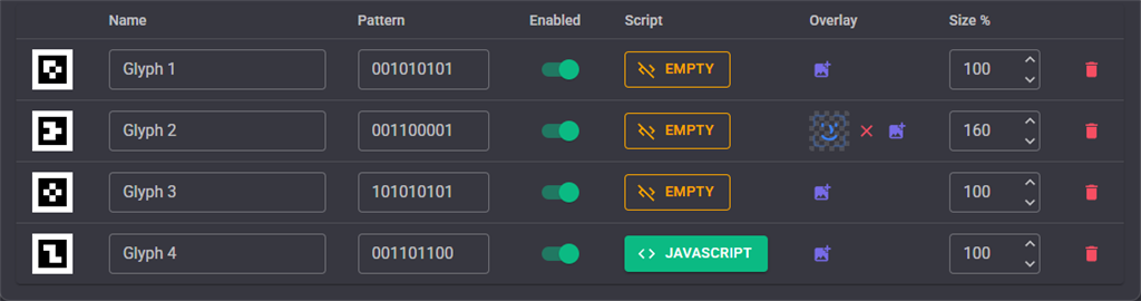 Glyphs settings