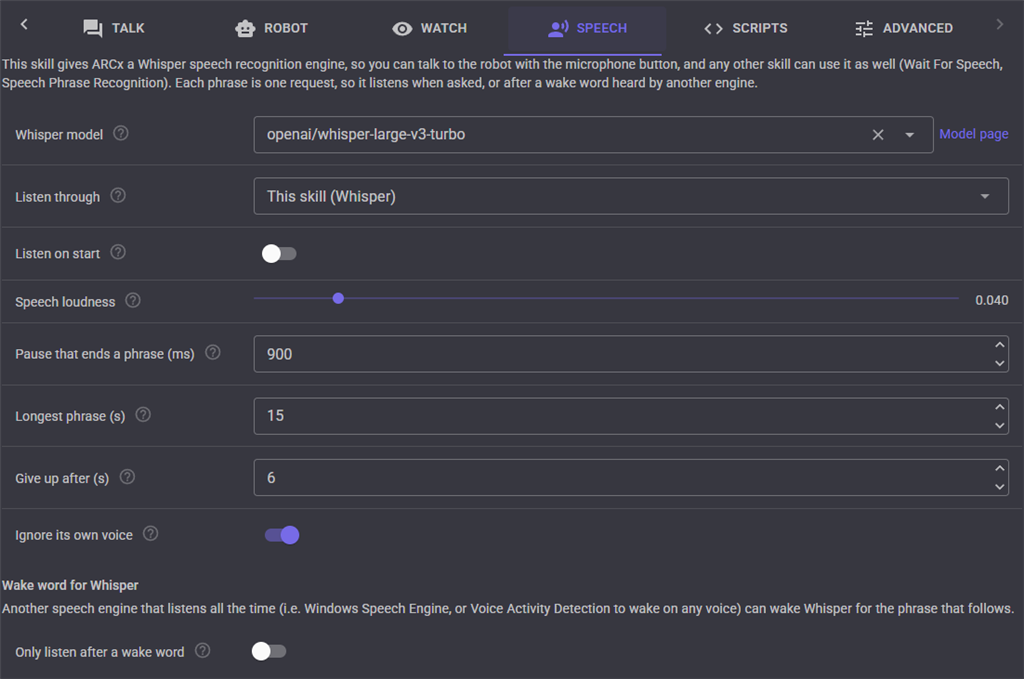 Speech tab