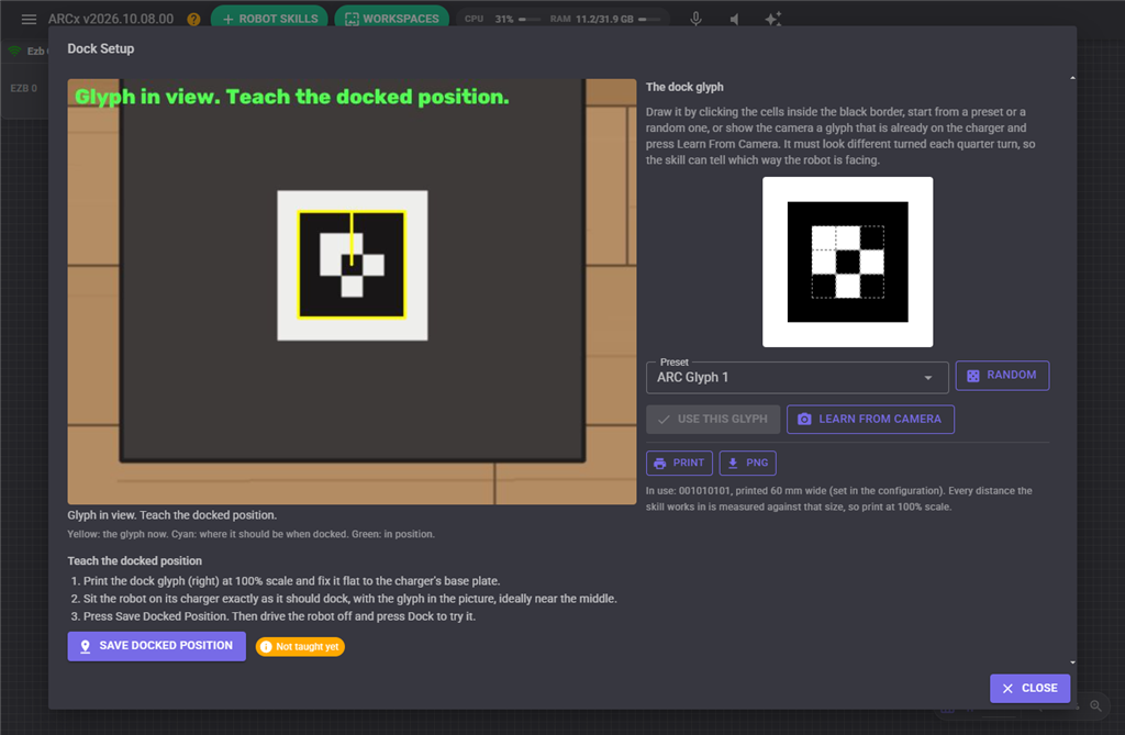Teaching the docked position