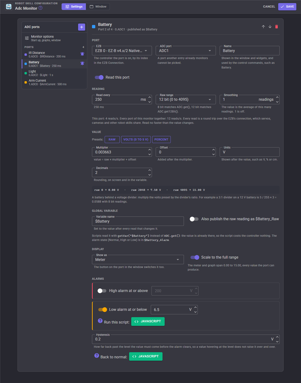 ADC Monitor configuration