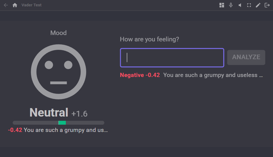 Mood and Analyse text widgets on a Custom UI screen