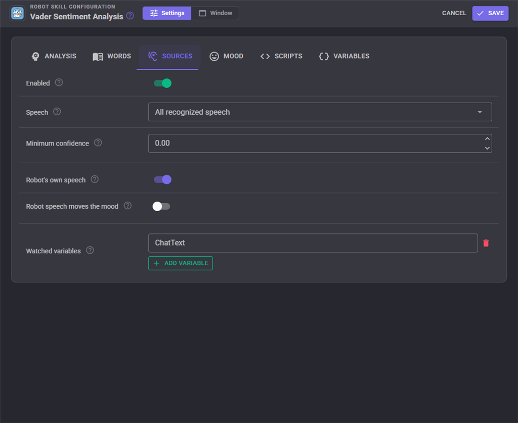 Sources tab