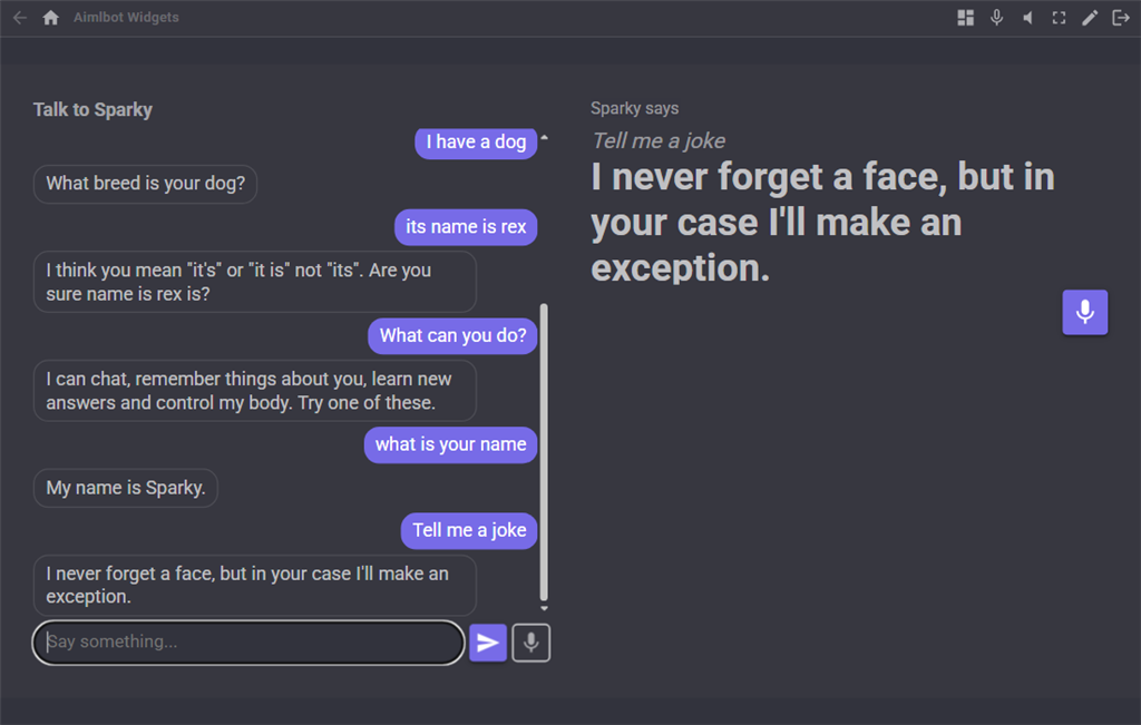 The Chat and Last response widgets on a Custom UI screen