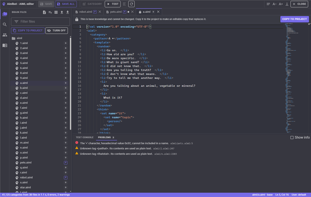 A base knowledge file, read-only until copied to the project