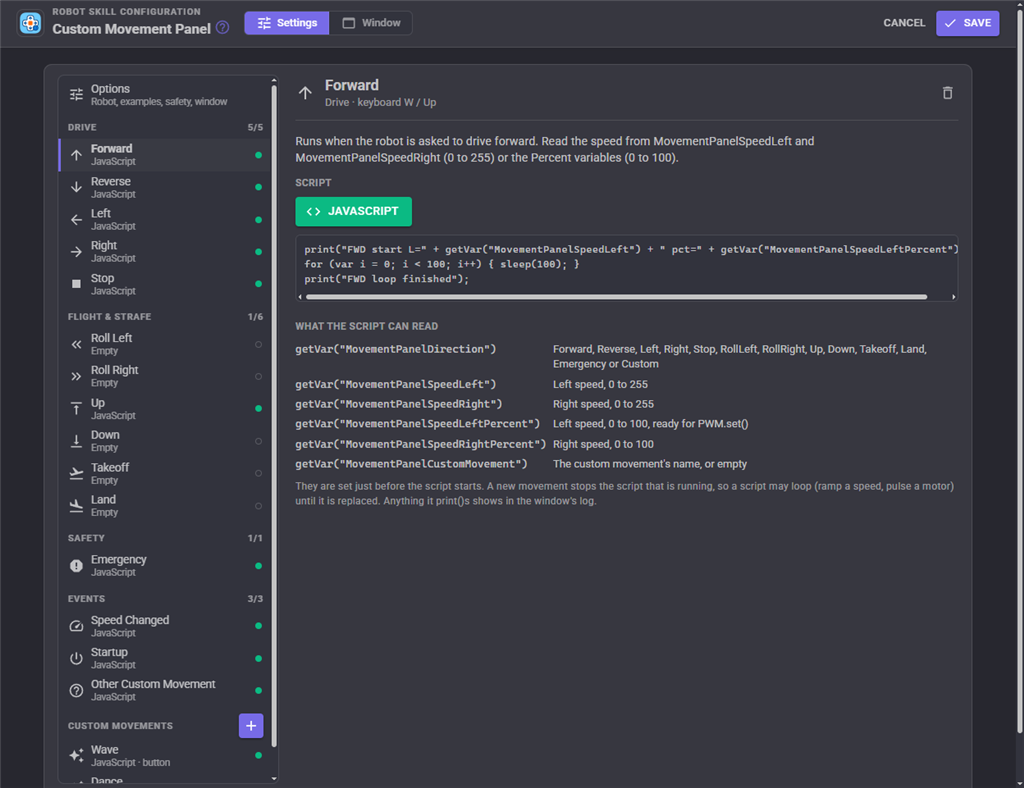 Script configuration