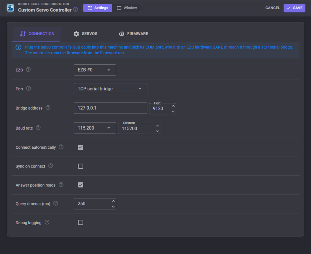 Connection settings