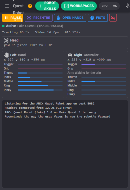 The skill window with a headset connected