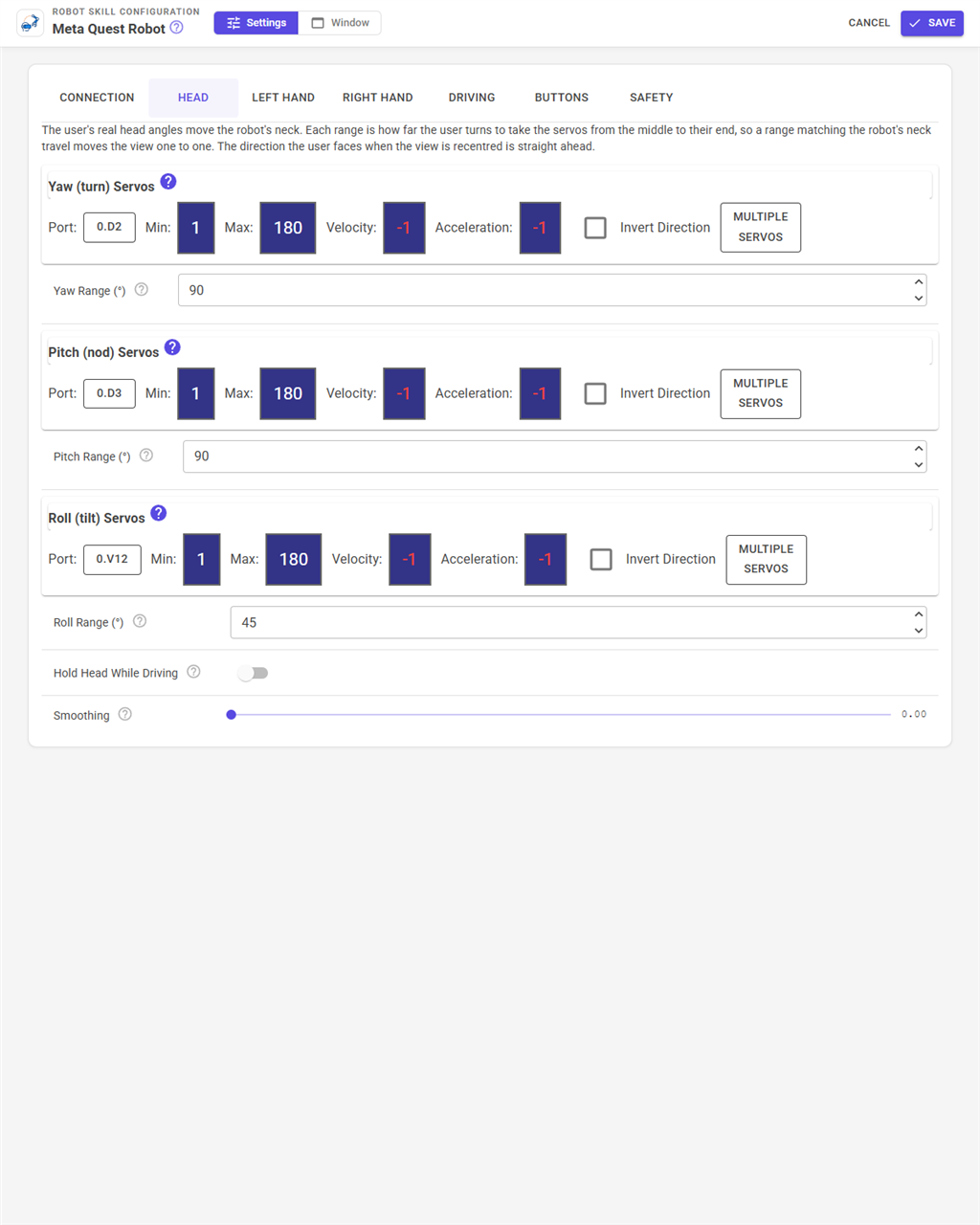 Head settings