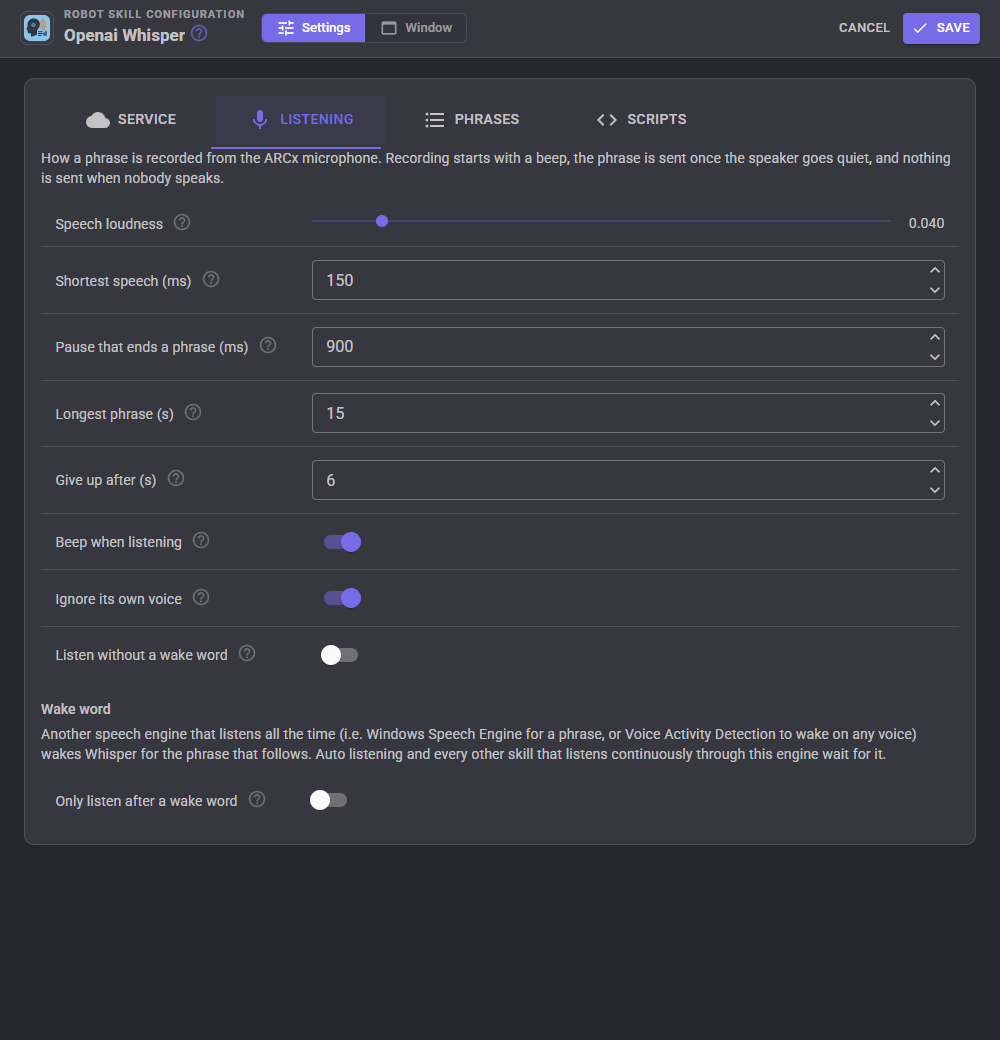 The Listening tab