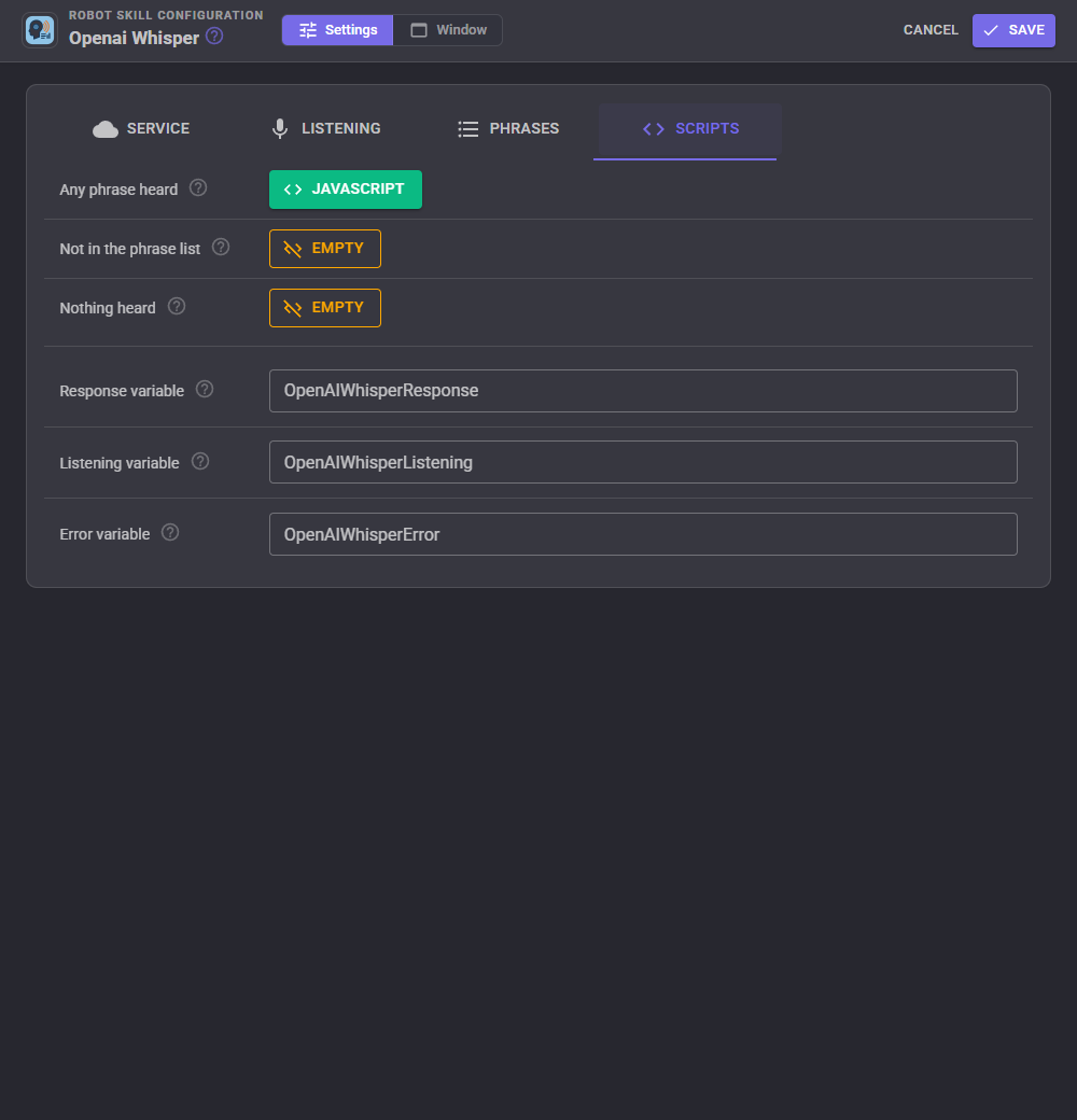 The Scripts tab