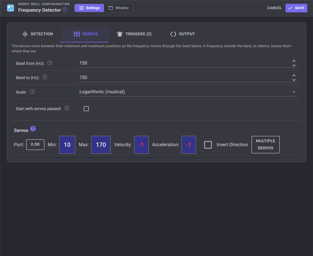 Servo settings