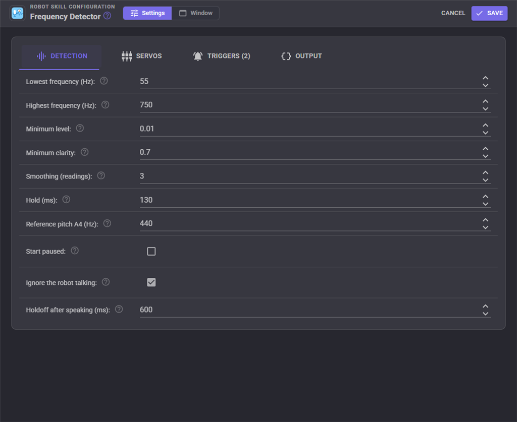Detection settings