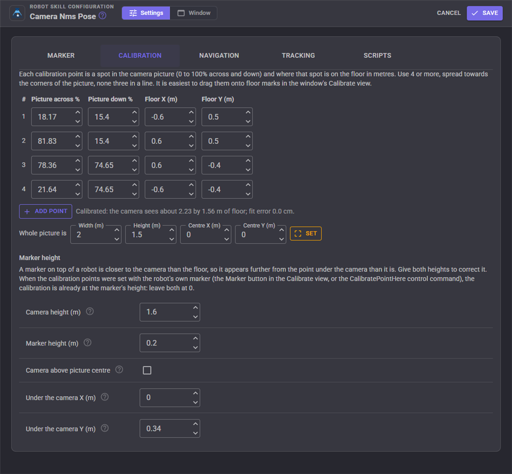 Calibration settings