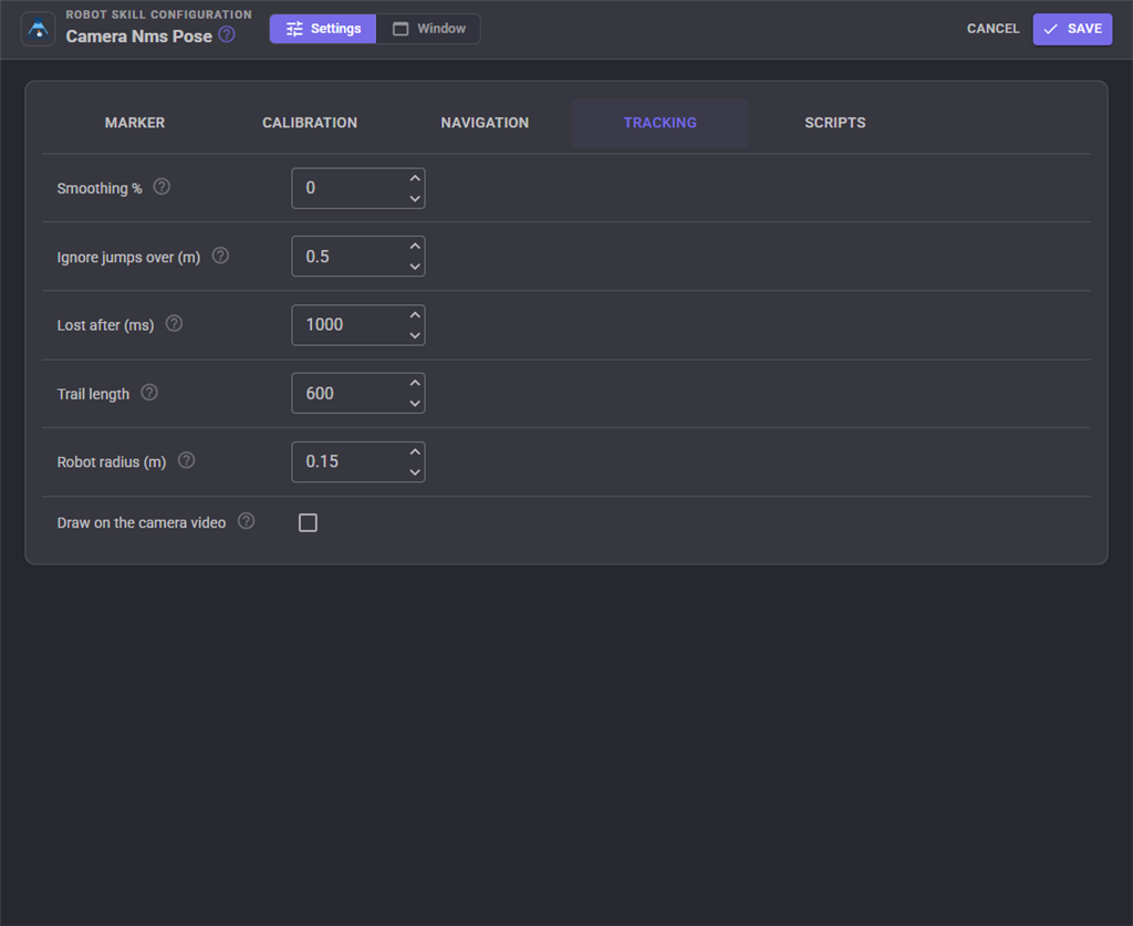 Tracking settings