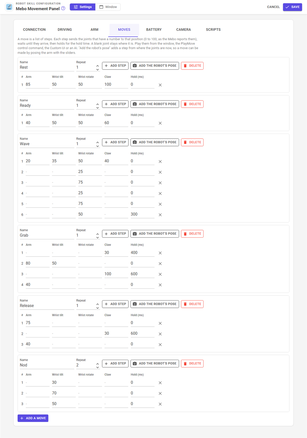The Moves tab