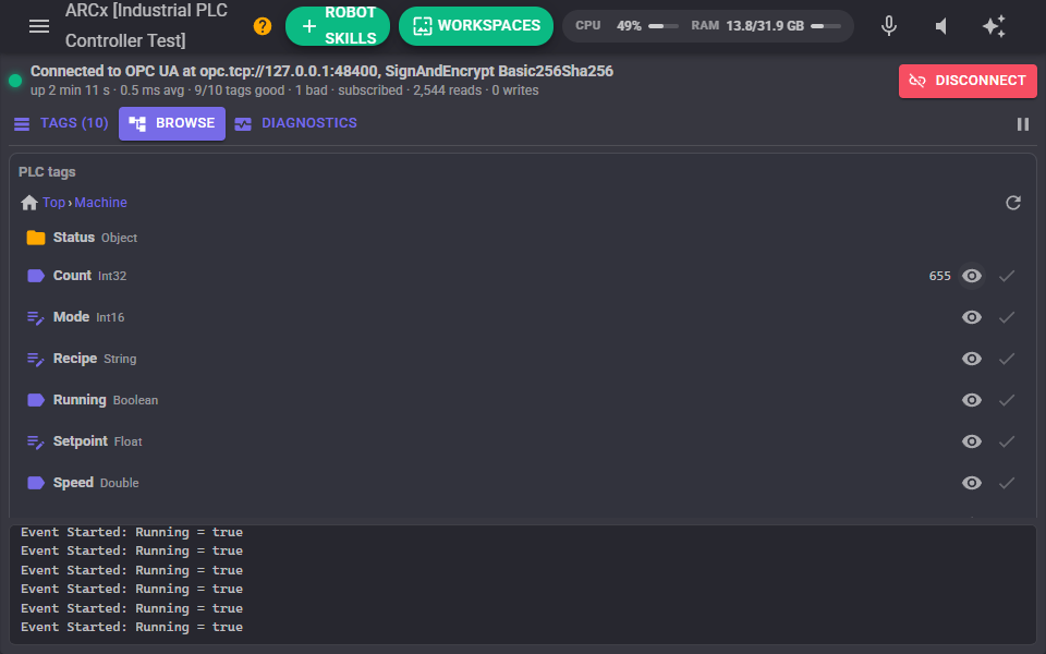 Browsing an OPC UA server