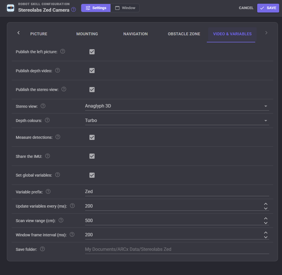 Video and variables tab