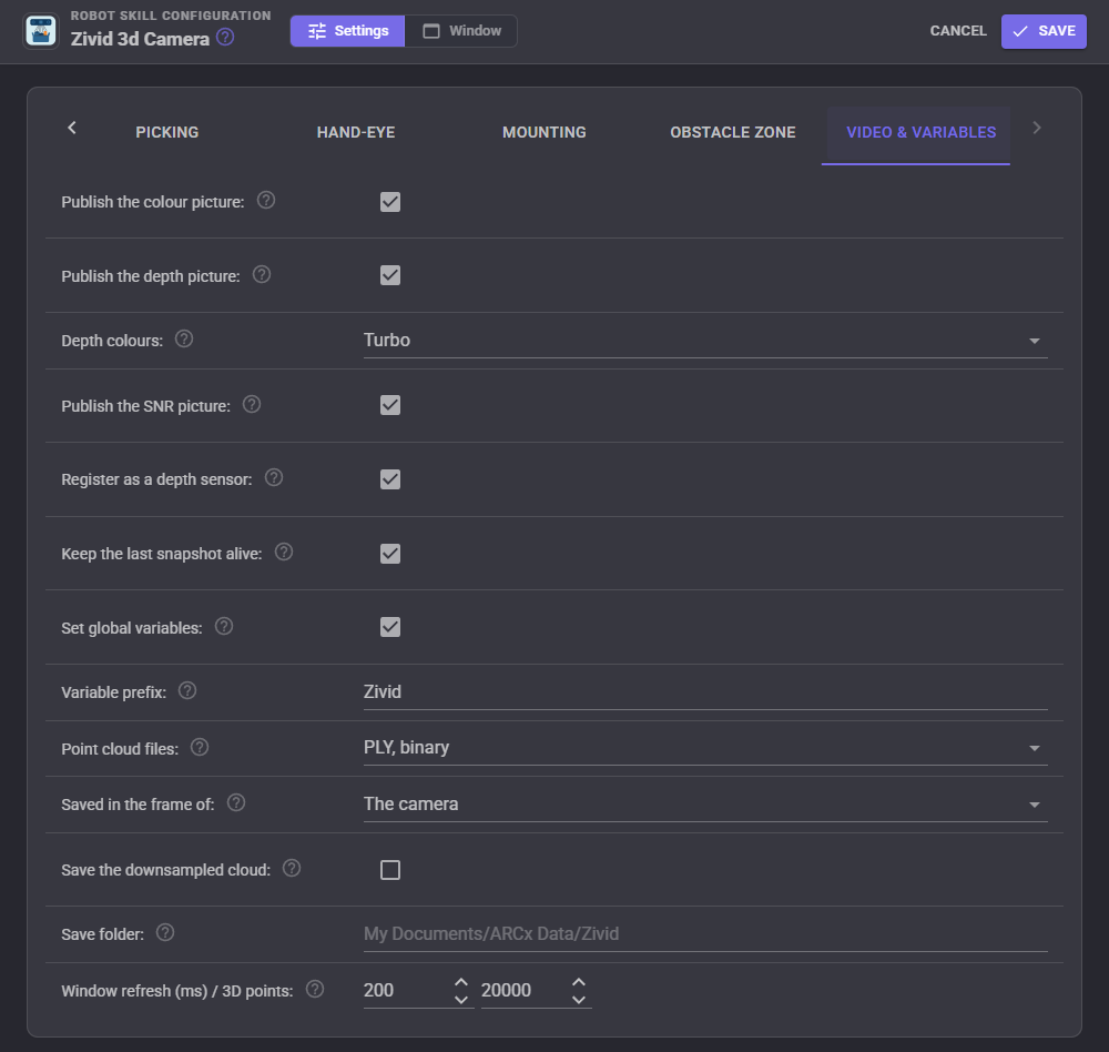 Video & variables tab