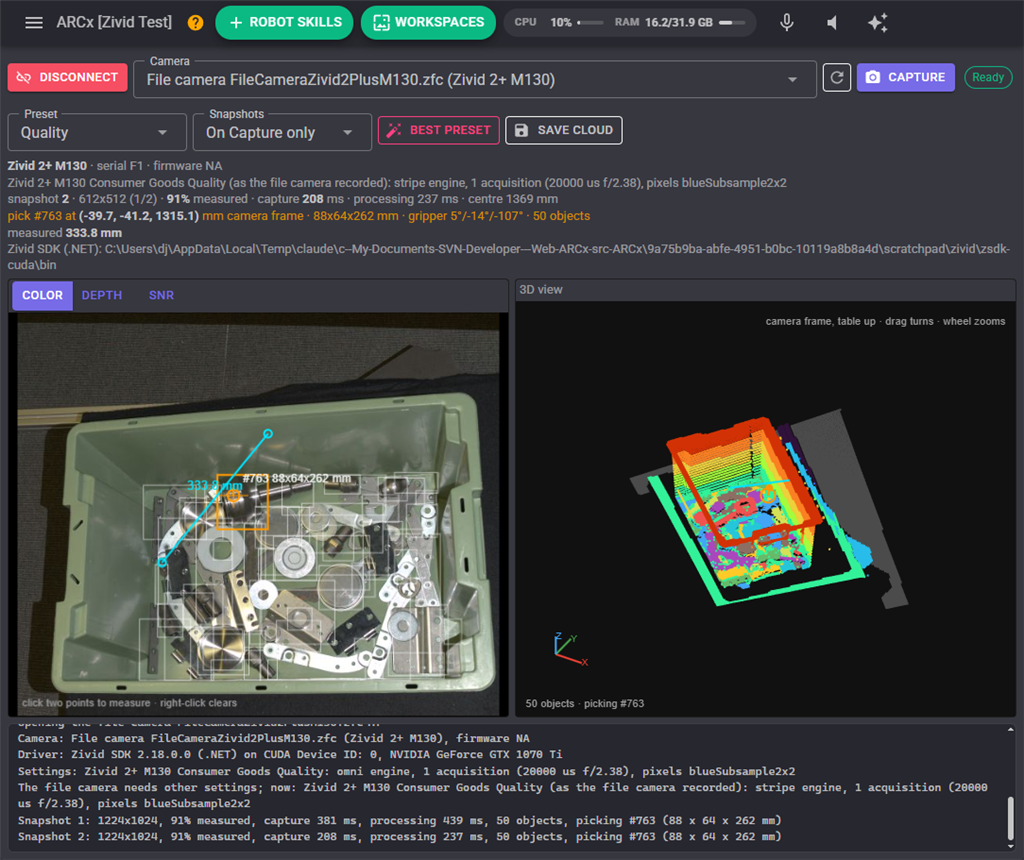 A Zivid file camera: a real bin of metal parts recorded by a Zivid 2+ M130