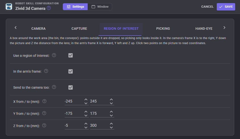 Region of interest tab