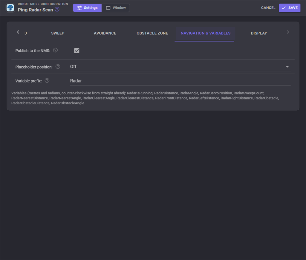 Navigation and variables settings