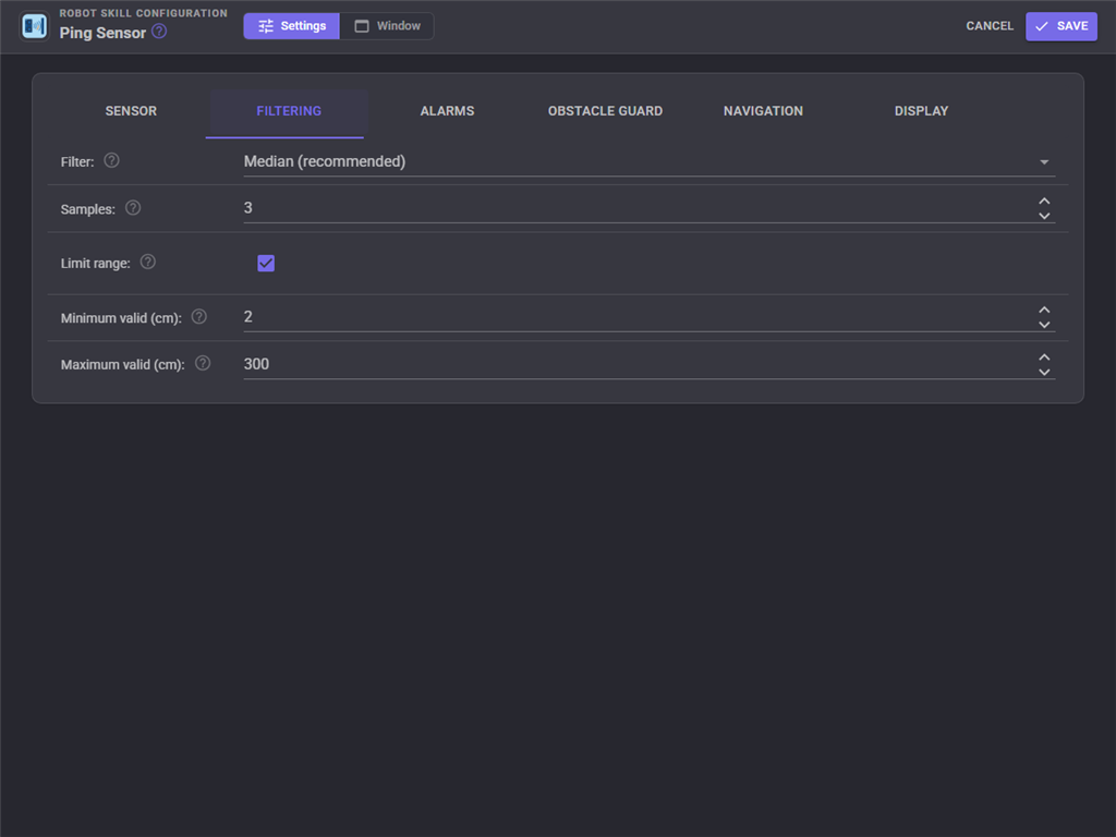 Filtering tab