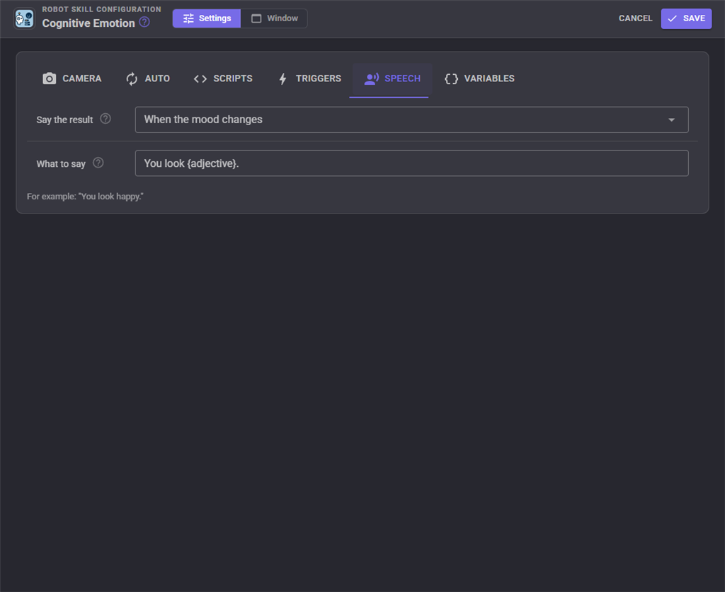 Speech tab
