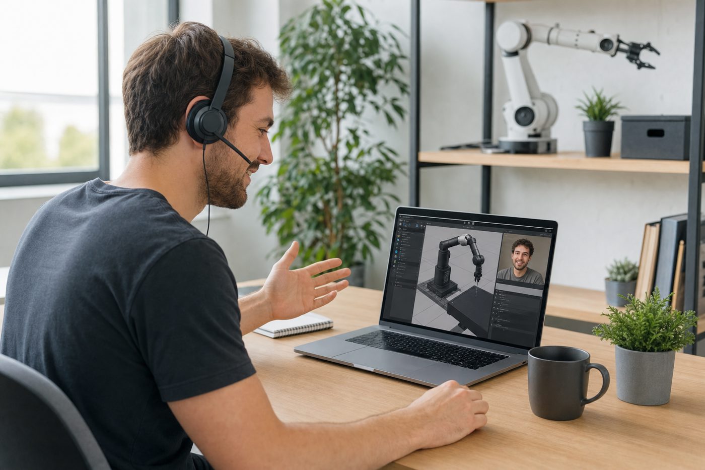 A support engineer helping a customer over a video call
