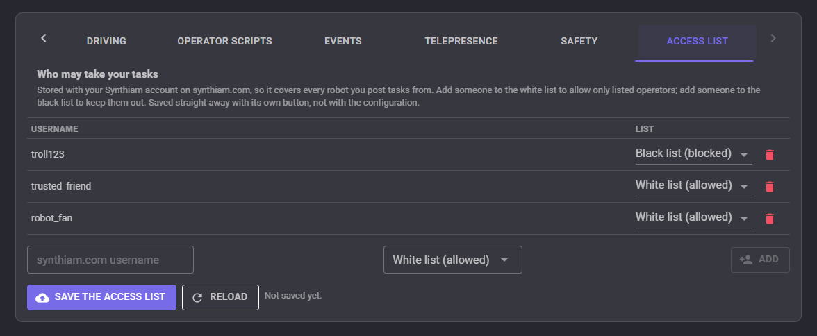 ARCx Exosphere robot skill access list, where the robot owner invites people to control the robot