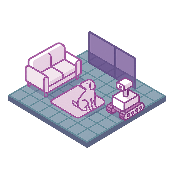 Robot checking on a home and pet