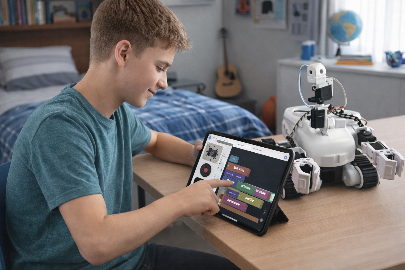 Teenager programming a Roli robot with ARC-Lite