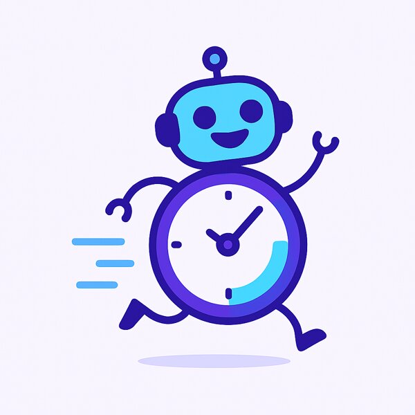 Robot running with a stopwatch, illustrating getting a robot working in minutes